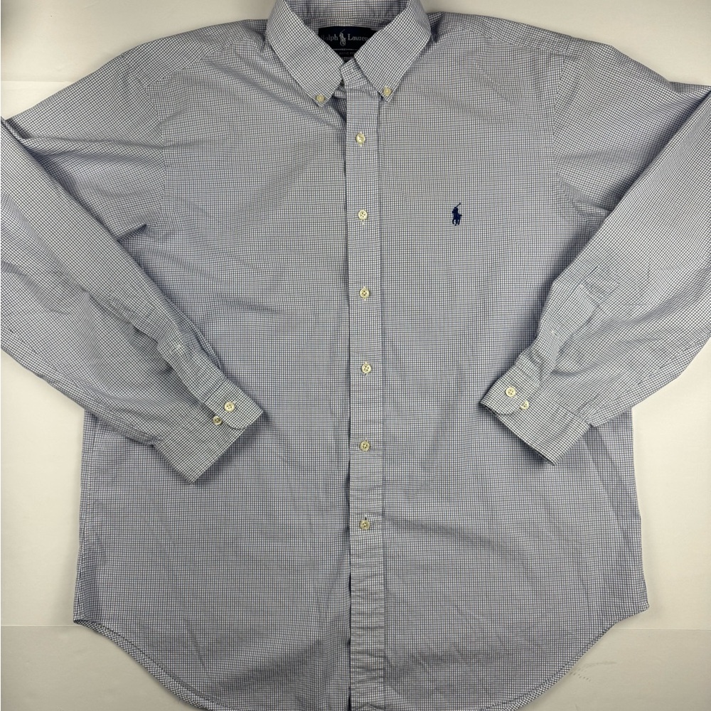 Ralph Lauren Light Blue Plaid Button Down Shirt 17 34/35